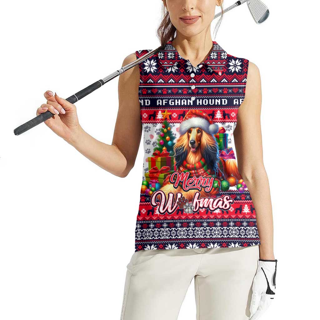 Afghan Hound Merry Woofmas Women Sleeveless Polo Shirt Christmas Dog Art Style - Wonder Print Shop