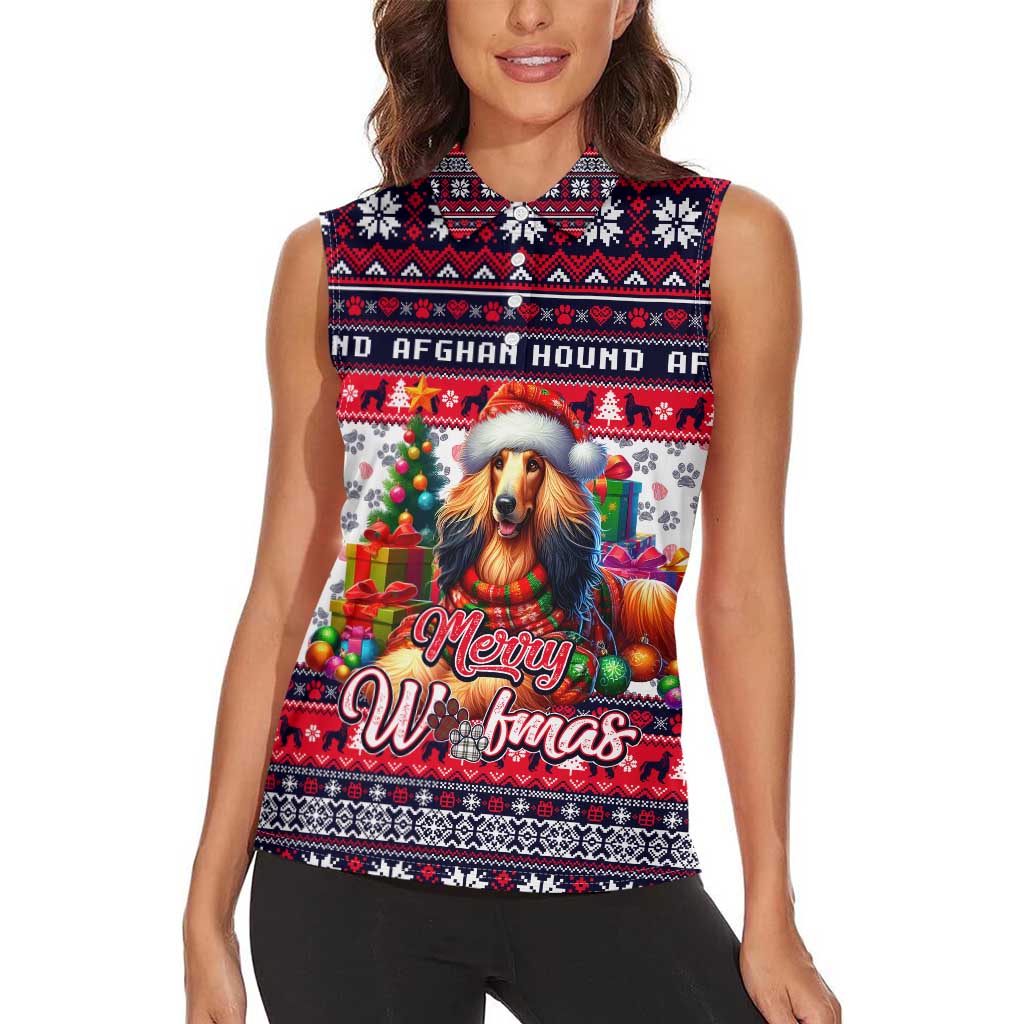 Afghan Hound Merry Woofmas Women Sleeveless Polo Shirt Christmas Dog Art Style - Wonder Print Shop