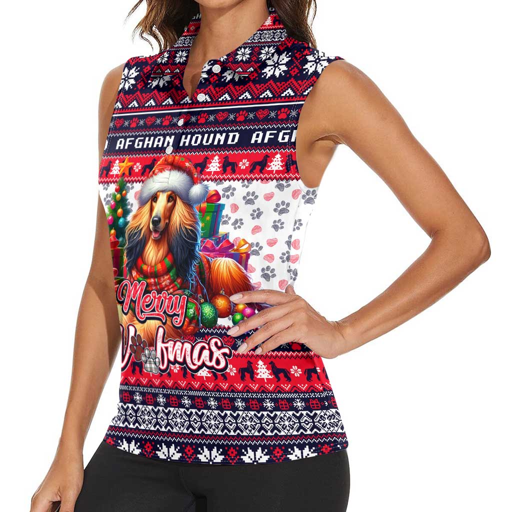 Afghan Hound Merry Woofmas Women Sleeveless Polo Shirt Christmas Dog Art Style - Wonder Print Shop