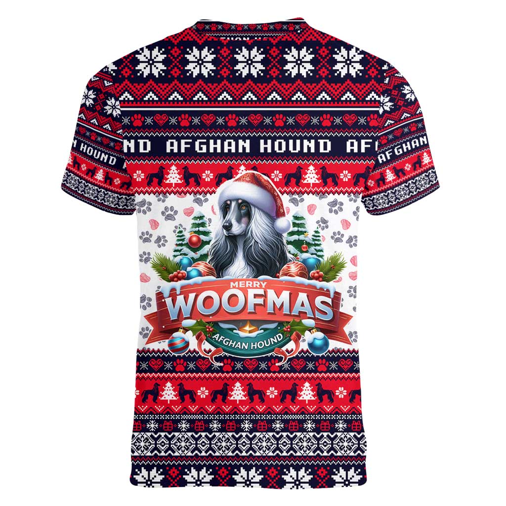 Afghan Hound Merry Woofmas Women V-Neck T-Shirt Christmas Dog Art Style - Wonder Print Shop
