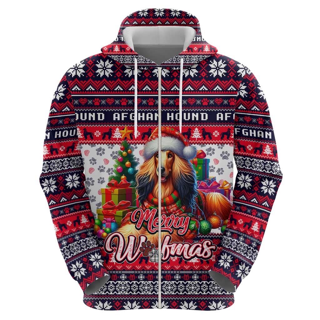 Afghan Hound Merry Woofmas Zip Hoodie Christmas Dog Art Style - Wonder Print Shop