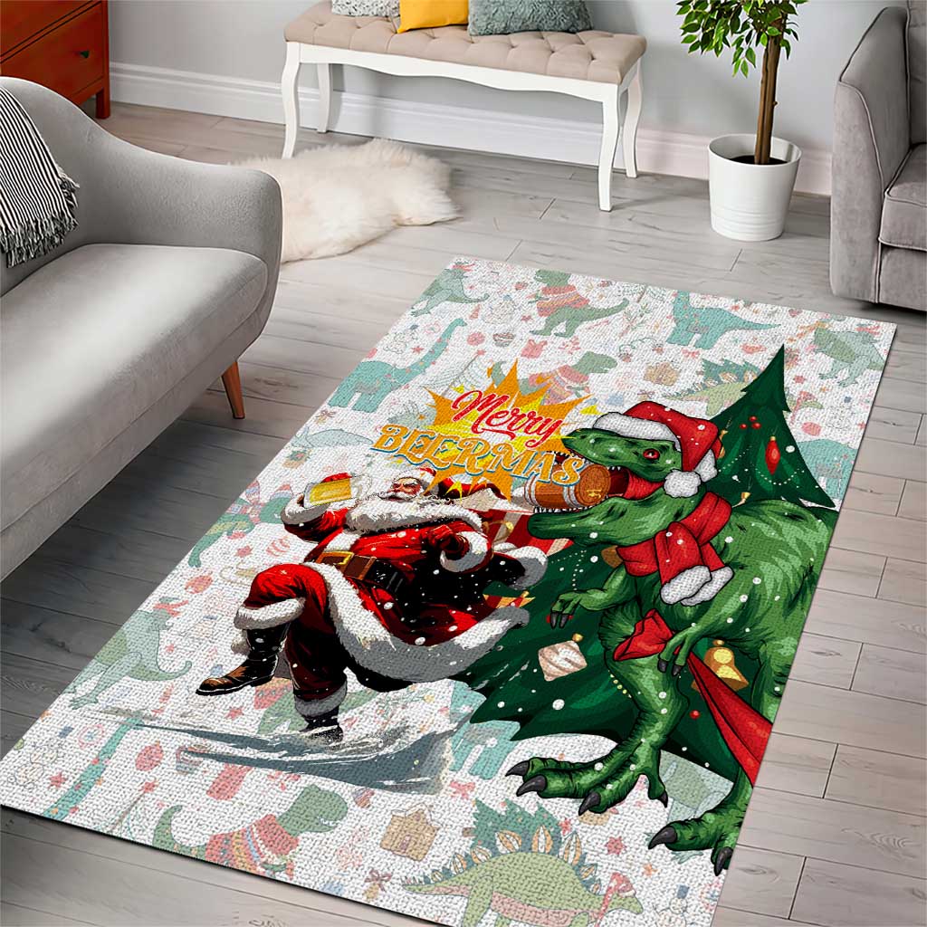Cheer Santa Claus T-Rex Area Rug Merry Beermas Christmas - Wonder Print Shop