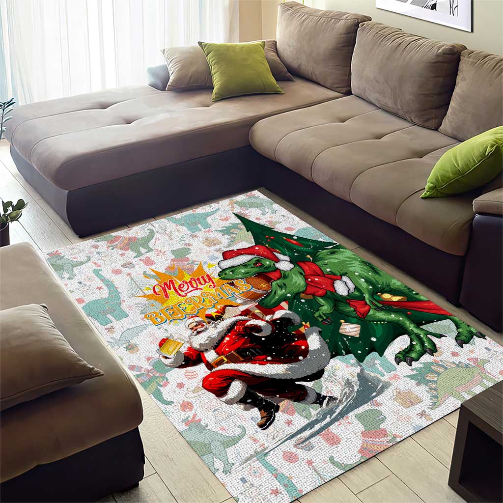 Cheer Santa Claus T-Rex Area Rug Merry Beermas Christmas - Wonder Print Shop