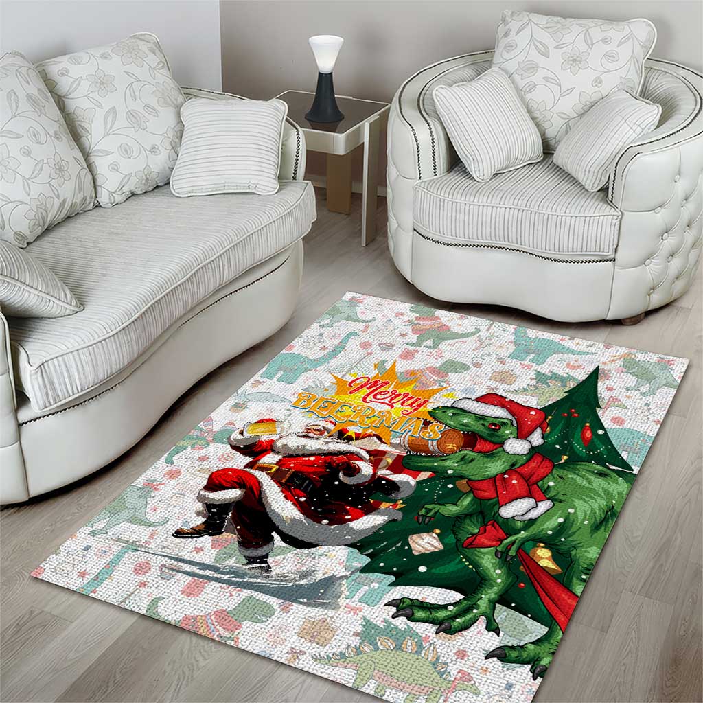 Cheer Santa Claus T-Rex Area Rug Merry Beermas Christmas - Wonder Print Shop