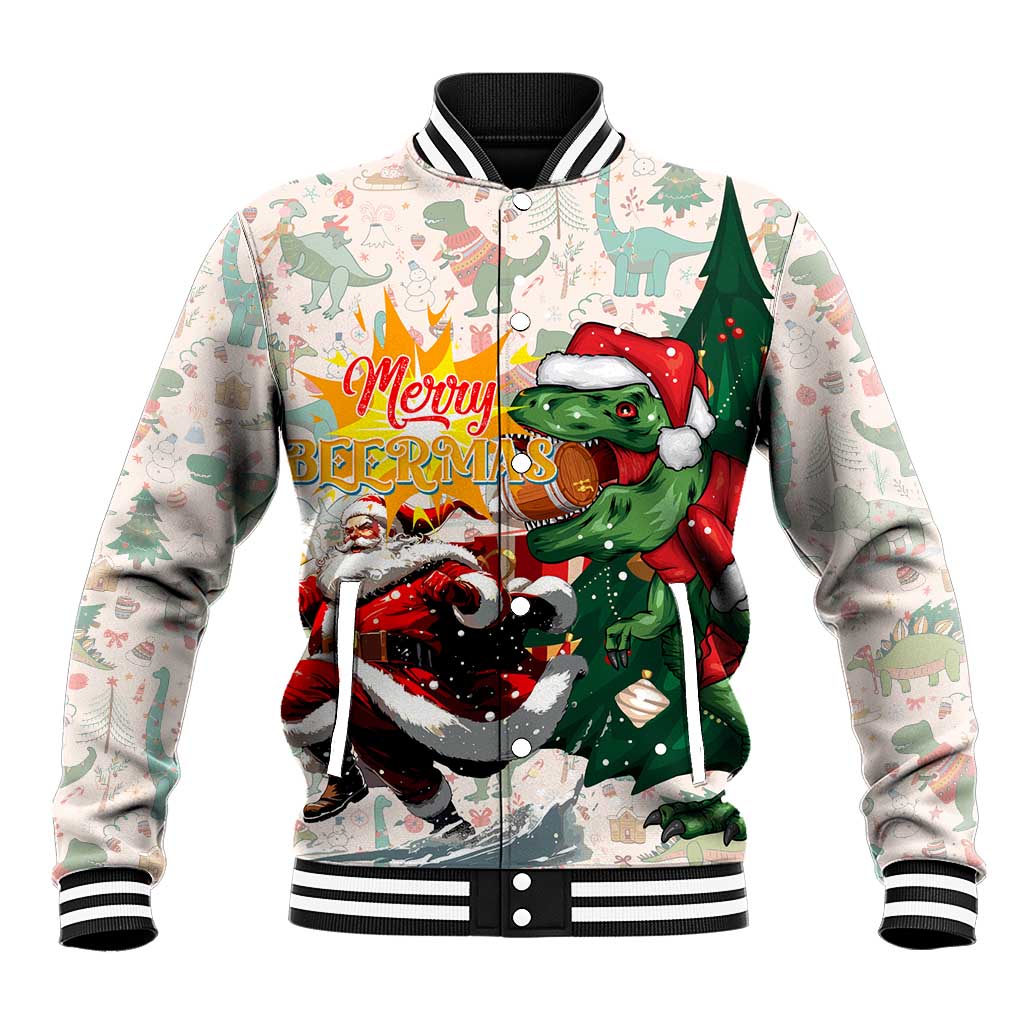 Cheer Santa Claus T-Rex Baseball Jacket Merry Beermas Christmas - Wonder Print Shop