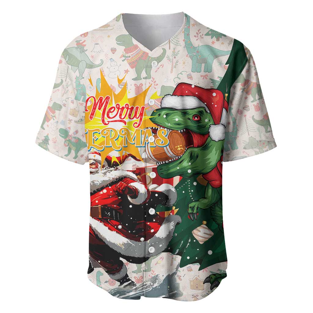 Cheer Santa Claus T-Rex Baseball Jersey Merry Beermas Christmas - Wonder Print Shop