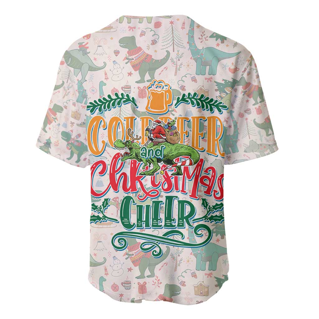 Cheer Santa Claus T-Rex Baseball Jersey Merry Beermas Christmas - Wonder Print Shop