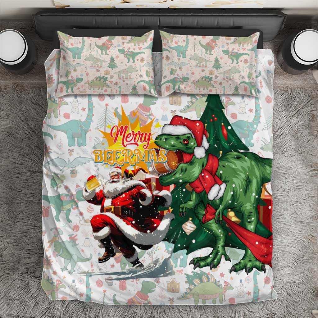 Cheer Santa Claus T-Rex Bedding Set Merry Beermas Christmas - Wonder Print Shop