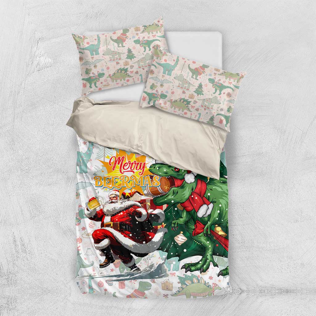 Cheer Santa Claus T-Rex Bedding Set Merry Beermas Christmas - Wonder Print Shop