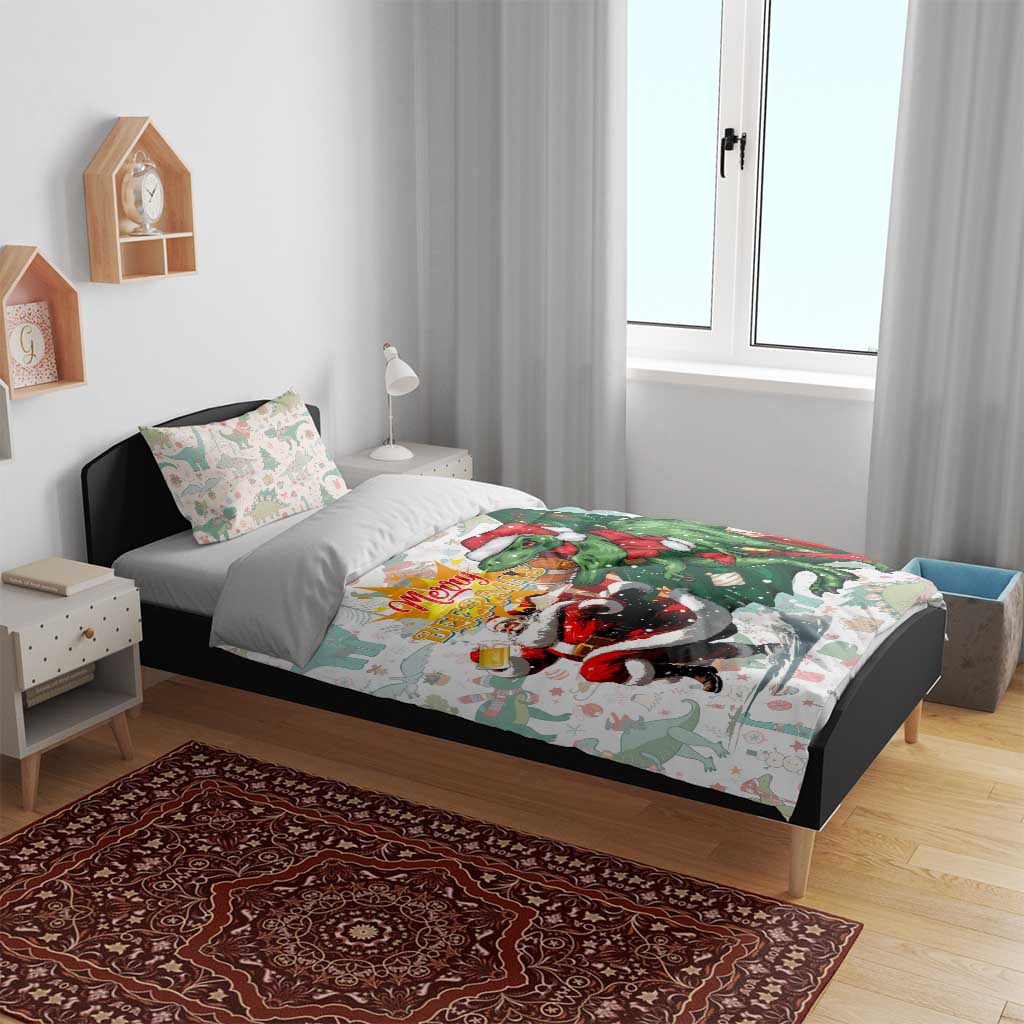 Cheer Santa Claus T-Rex Bedding Set Merry Beermas Christmas - Wonder Print Shop