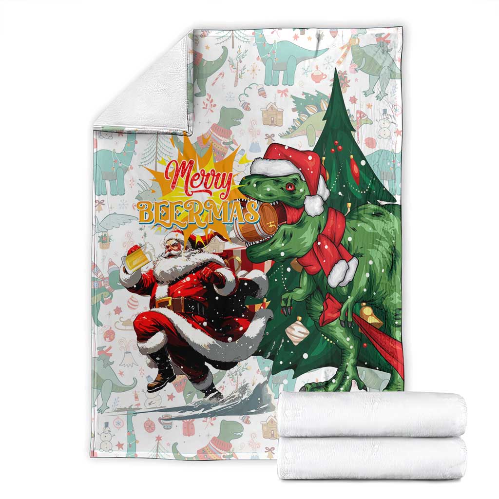 Cheer Santa Claus T-Rex Blanket Merry Beermas Christmas