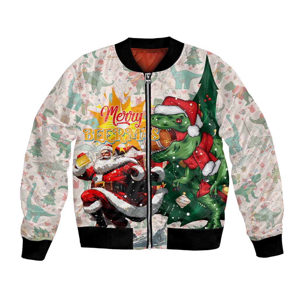 Cheer Santa Claus T-Rex Bomber Jacket Merry Beermas Christmas - Wonder Print Shop