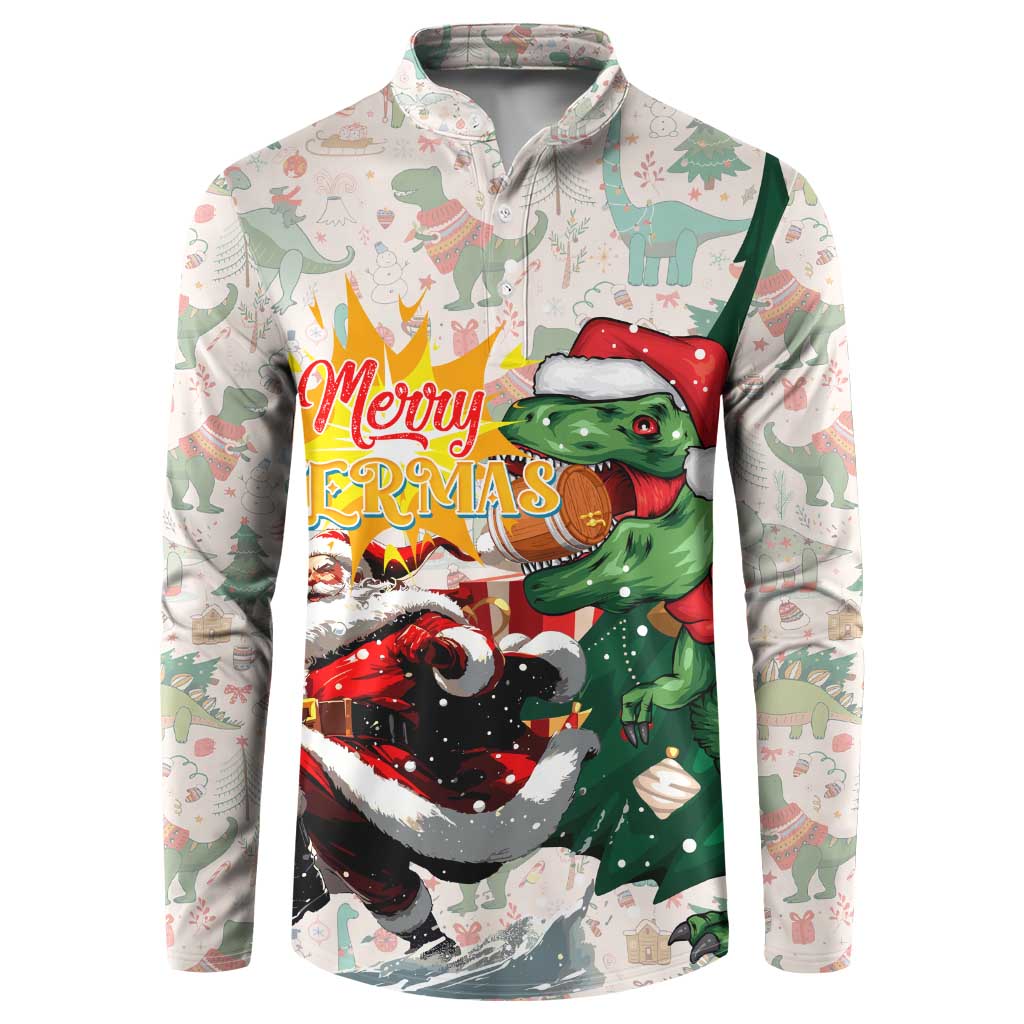 Cheer Santa Claus T-Rex Button Sweatshirt Merry Beermas Christmas - Wonder Print Shop