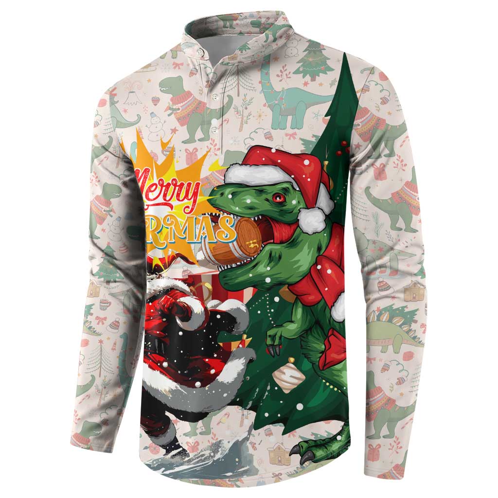 Cheer Santa Claus T-Rex Button Sweatshirt Merry Beermas Christmas - Wonder Print Shop