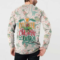 Cheer Santa Claus T-Rex Button Sweatshirt Merry Beermas Christmas - Wonder Print Shop