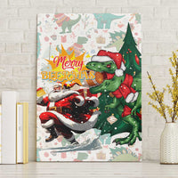 Cheer Santa Claus T-Rex Canvas Wall Art Merry Beermas Christmas - Wonder Print Shop