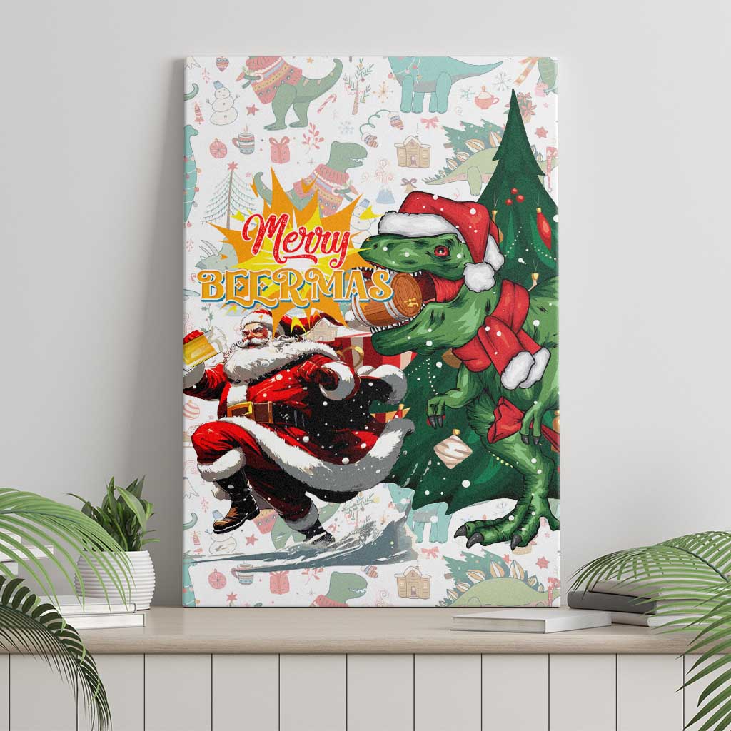 Cheer Santa Claus T-Rex Canvas Wall Art Merry Beermas Christmas - Wonder Print Shop