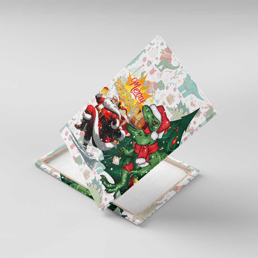 Cheer Santa Claus T-Rex Canvas Wall Art Merry Beermas Christmas - Wonder Print Shop