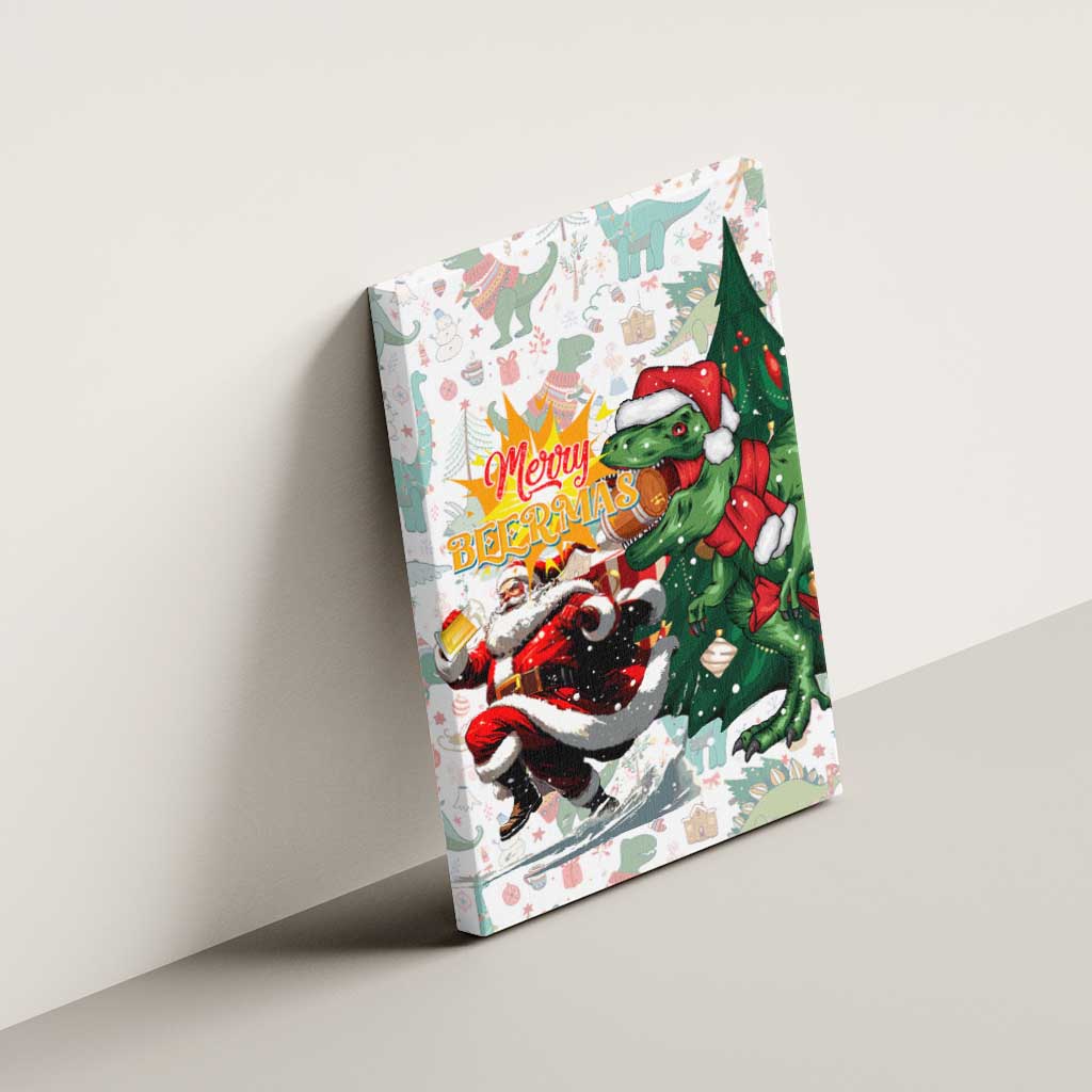 Cheer Santa Claus T-Rex Canvas Wall Art Merry Beermas Christmas - Wonder Print Shop
