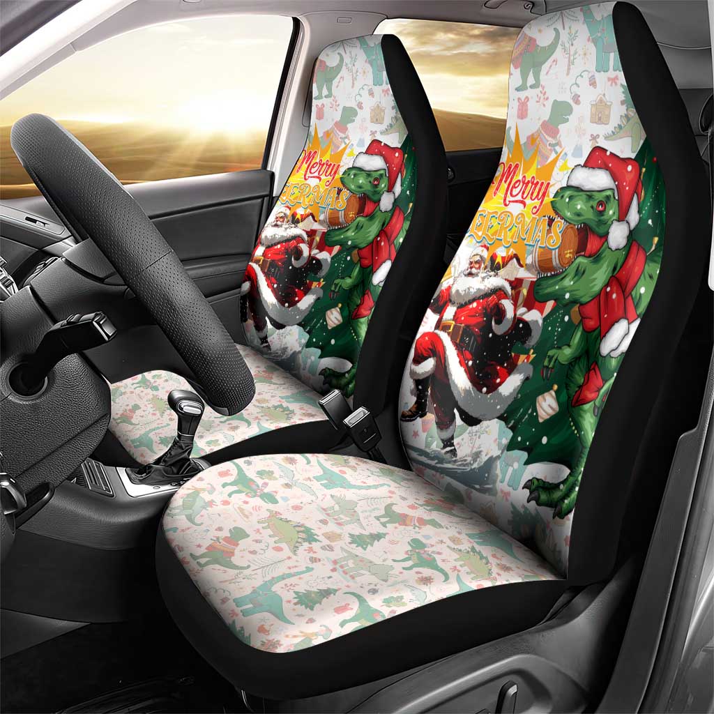 Cheer Santa Claus T-Rex Car Seat Cover Merry Beermas Christmas - Wonder Print Shop