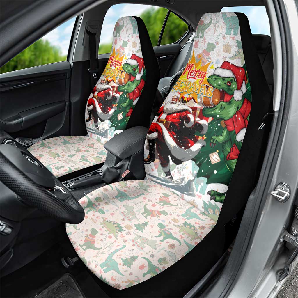 Cheer Santa Claus T-Rex Car Seat Cover Merry Beermas Christmas - Wonder Print Shop