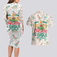 Cheer Santa Claus T-Rex Couples Matching Long Sleeve Bodycon Dress and Hawaiian Shirt Merry Beermas Christmas - Wonder Print Shop