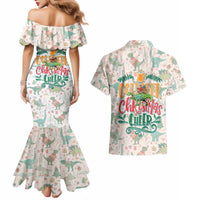 Cheer Santa Claus T-Rex Couples Matching Mermaid Dress and Hawaiian Shirt Merry Beermas Christmas - Wonder Print Shop