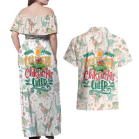Cheer Santa Claus T-Rex Couples Matching Off Shoulder Maxi Dress and Hawaiian Shirt Merry Beermas Christmas - Wonder Print Shop
