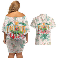 Cheer Santa Claus T-Rex Couples Matching Off Shoulder Short Dress and Hawaiian Shirt Merry Beermas Christmas - Wonder Print Shop