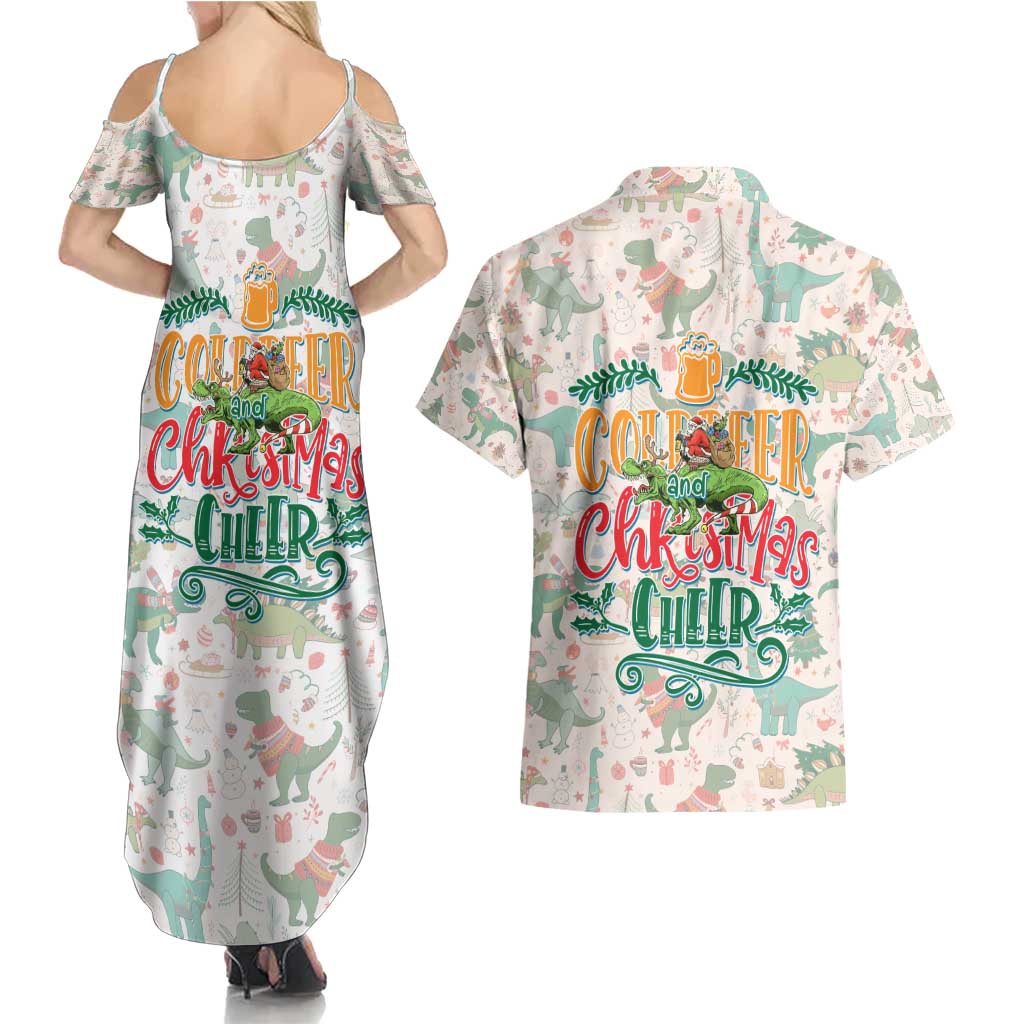 Cheer Santa Claus T-Rex Couples Matching Summer Maxi Dress and Hawaiian Shirt Merry Beermas Christmas - Wonder Print Shop