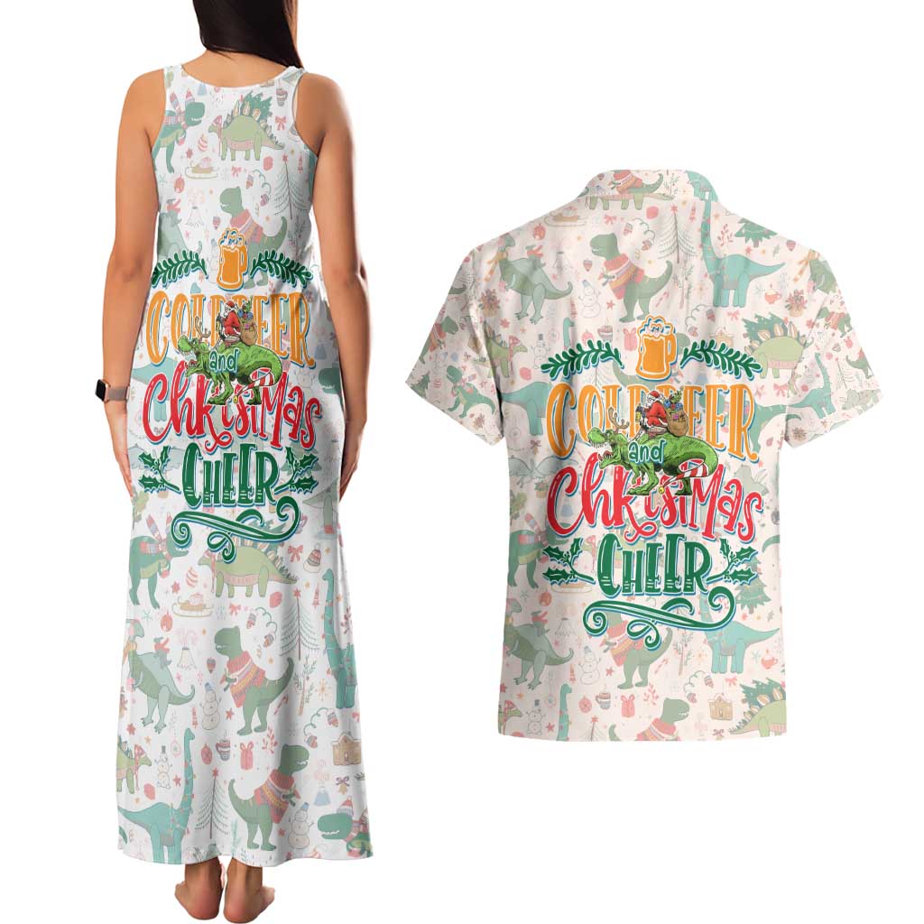 Cheer Santa Claus T-Rex Couples Matching Tank Maxi Dress and Hawaiian Shirt Merry Beermas Christmas - Wonder Print Shop