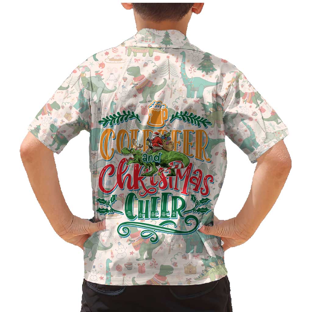 Cheer Santa Claus T-Rex Family Matching Mermaid Dress and Hawaiian Shirt Merry Beermas Christmas - Wonder Print Shop
