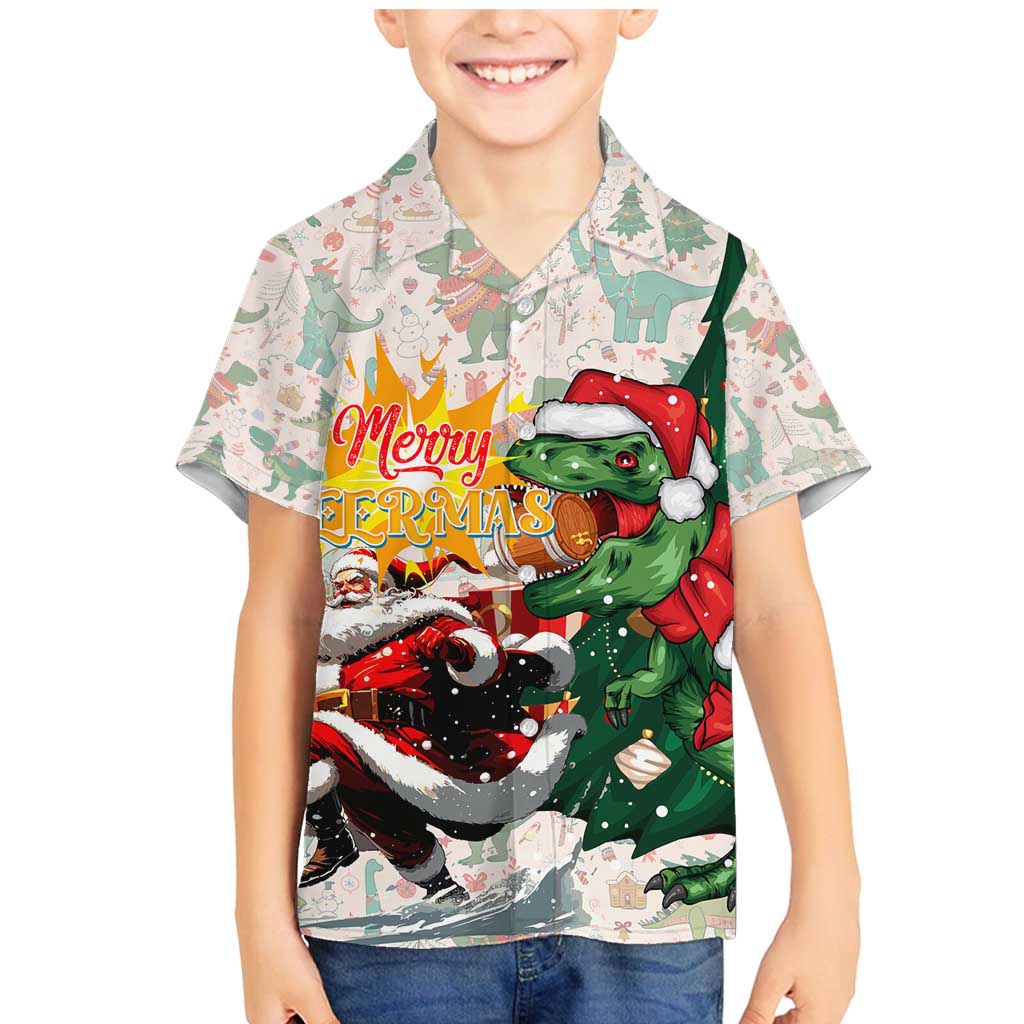 Cheer Santa Claus T-Rex Family Matching Mermaid Dress and Hawaiian Shirt Merry Beermas Christmas - Wonder Print Shop