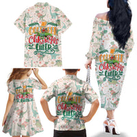 Cheer Santa Claus T-Rex Family Matching Off The Shoulder Long Sleeve Dress and Hawaiian Shirt Merry Beermas Christmas - Wonder Print Shop