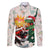 Cheer Santa Claus T-Rex Family Matching Off The Shoulder Long Sleeve Dress and Hawaiian Shirt Merry Beermas Christmas - Wonder Print Shop