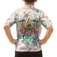 Cheer Santa Claus T-Rex Family Matching Off Shoulder Maxi Dress and Hawaiian Shirt Merry Beermas Christmas - Wonder Print Shop