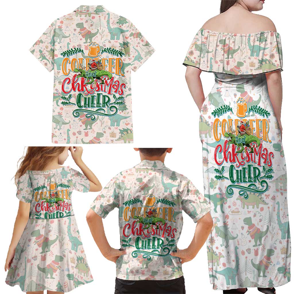 Cheer Santa Claus T-Rex Family Matching Off Shoulder Maxi Dress and Hawaiian Shirt Merry Beermas Christmas - Wonder Print Shop