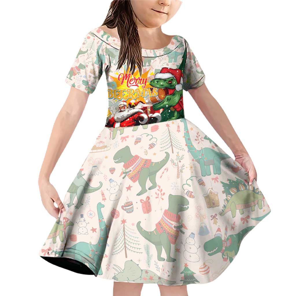 Cheer Santa Claus T-Rex Family Matching Off Shoulder Short Dress and Hawaiian Shirt Merry Beermas Christmas - Wonder Print Shop
