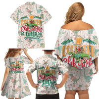 Cheer Santa Claus T-Rex Family Matching Off Shoulder Short Dress and Hawaiian Shirt Merry Beermas Christmas - Wonder Print Shop