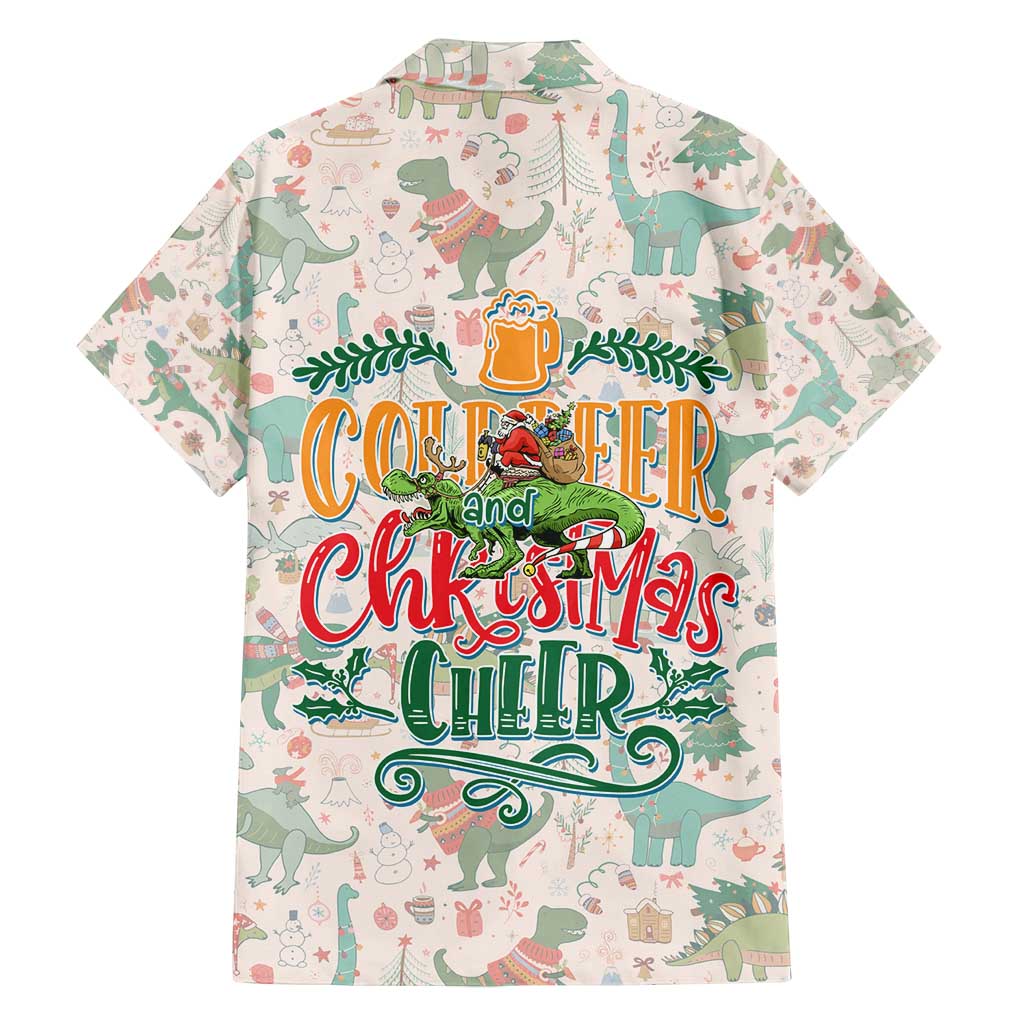 Cheer Santa Claus T-Rex Family Matching Off Shoulder Short Dress and Hawaiian Shirt Merry Beermas Christmas - Wonder Print Shop