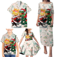 Cheer Santa Claus T-Rex Family Matching Puletasi and Hawaiian Shirt Merry Beermas Christmas - Wonder Print Shop