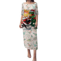 Cheer Santa Claus T-Rex Family Matching Puletasi and Hawaiian Shirt Merry Beermas Christmas - Wonder Print Shop