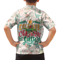 Cheer Santa Claus T-Rex Family Matching Short Sleeve Bodycon Dress and Hawaiian Shirt Merry Beermas Christmas - Wonder Print Shop