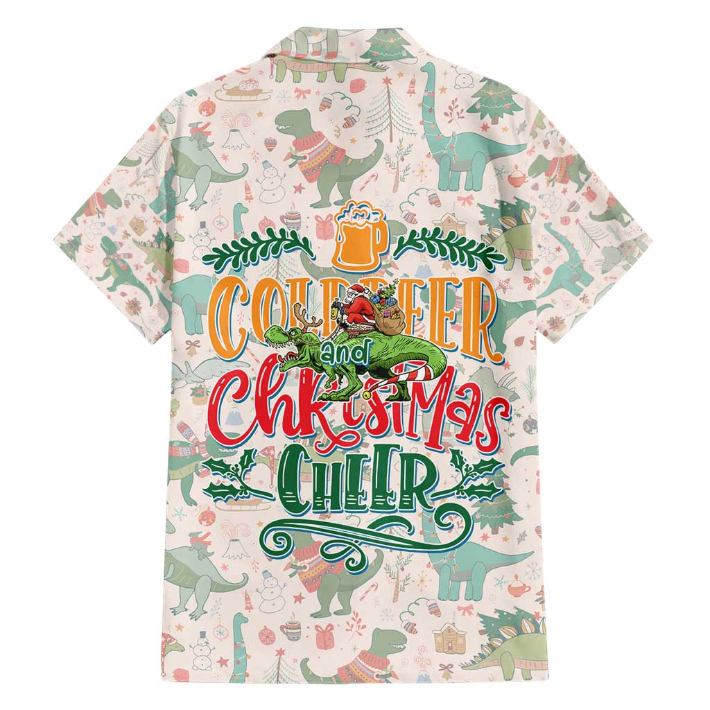 Cheer Santa Claus T-Rex Family Matching Short Sleeve Bodycon Dress and Hawaiian Shirt Merry Beermas Christmas - Wonder Print Shop