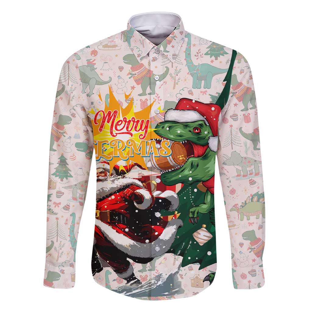 Cheer Santa Claus T-Rex Family Matching Short Sleeve Bodycon Dress and Hawaiian Shirt Merry Beermas Christmas - Wonder Print Shop