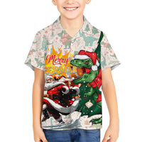 Cheer Santa Claus T-Rex Family Matching Short Sleeve Bodycon Dress and Hawaiian Shirt Merry Beermas Christmas - Wonder Print Shop