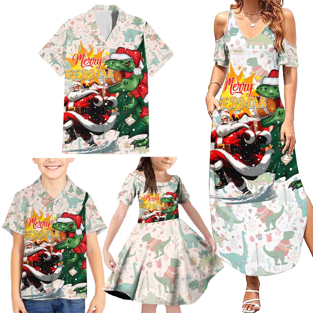 Cheer Santa Claus T-Rex Family Matching Summer Maxi Dress and Hawaiian Shirt Merry Beermas Christmas - Wonder Print Shop