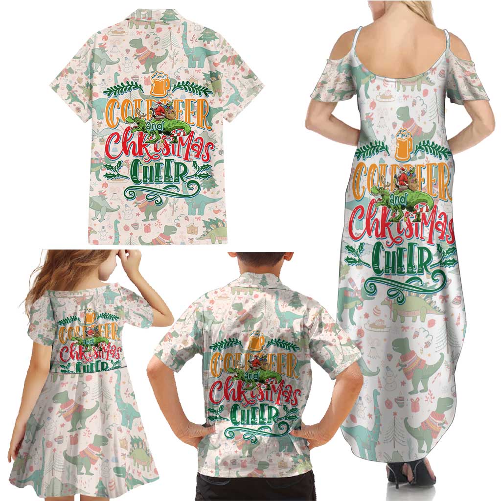 Cheer Santa Claus T-Rex Family Matching Summer Maxi Dress and Hawaiian Shirt Merry Beermas Christmas - Wonder Print Shop