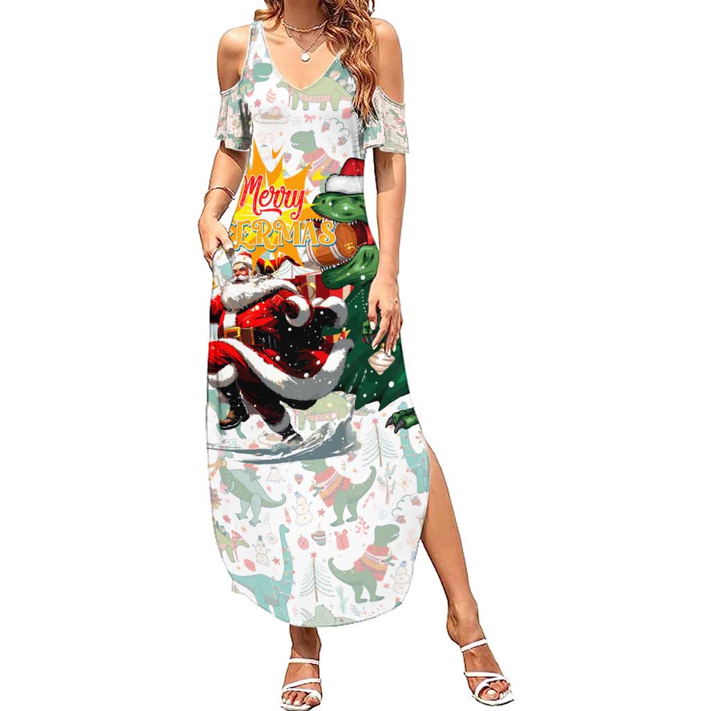 Cheer Santa Claus T-Rex Family Matching Summer Maxi Dress and Hawaiian Shirt Merry Beermas Christmas - Wonder Print Shop