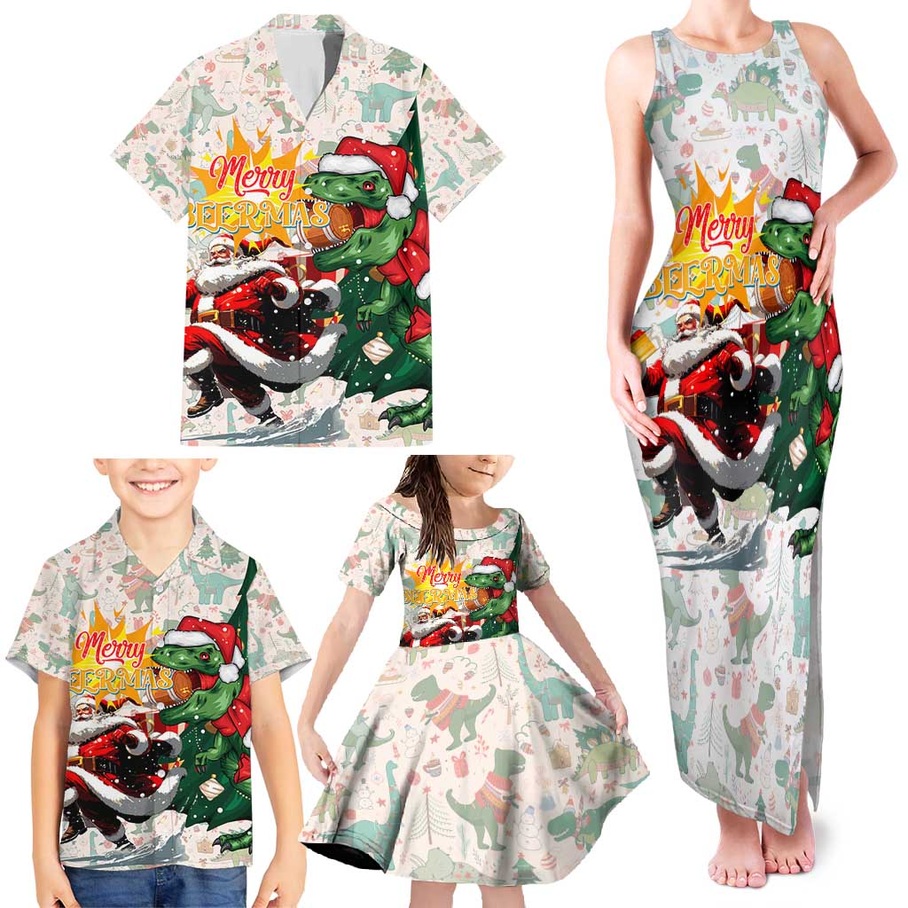 Cheer Santa Claus T-Rex Family Matching Tank Maxi Dress and Hawaiian Shirt Merry Beermas Christmas - Wonder Print Shop